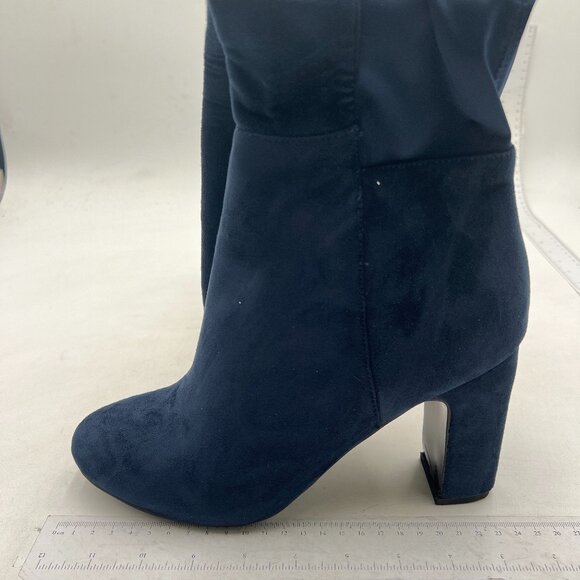 Navy Women Over The Knee Chunky High Heels Stretch Thigh High Zipper Long Boot - Picture 1 of 6